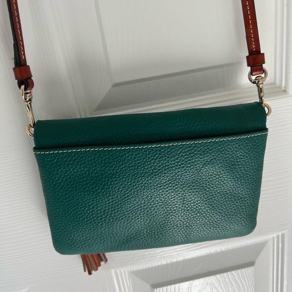 Dooney & Bourke Small Pebble Leather Fold Over Zip Crossbody Bag - Green - Picture 7 of 10